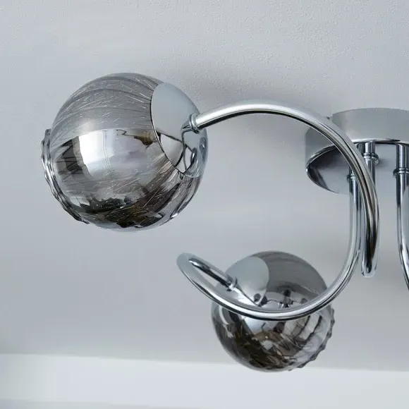 3-Light Semi Flush Ceiling Light - Silver, Chrome