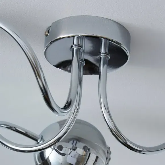 3-Light Semi Flush Ceiling Light - Silver, Chrome