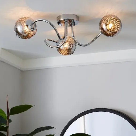 3-Light Semi Flush Ceiling Light - Silver, Chrome image