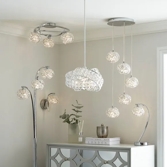 3-Light Semi Flush Ceiling Light - Silver, Crystal