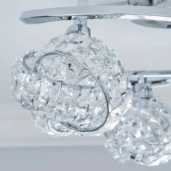 3-Light Semi Flush Ceiling Light - Silver, Crystal