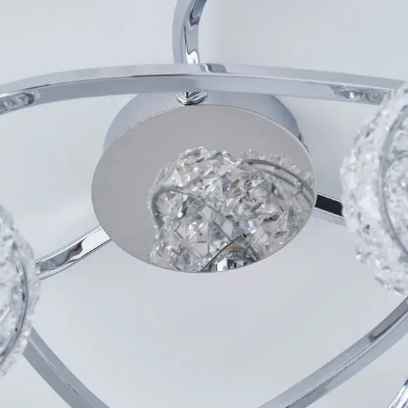 3-Light Semi Flush Ceiling Light - Silver, Crystal
