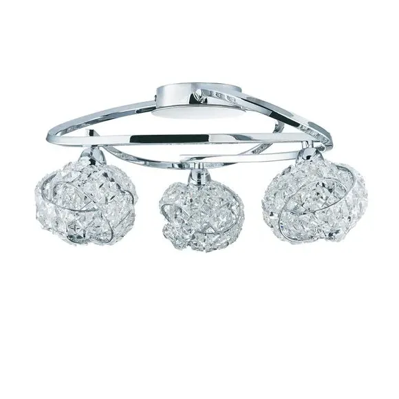 3-Light Semi Flush Ceiling Light - Silver, Crystal