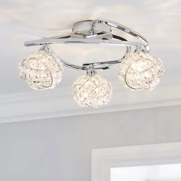 3-Light Semi Flush Ceiling Light - Silver, Crystal image