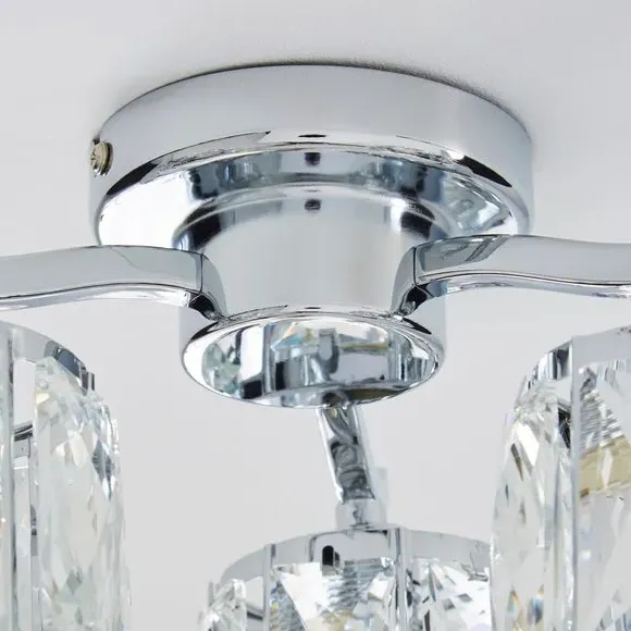 3-Light Semi Flush Ceiling Light - Silver, Glass