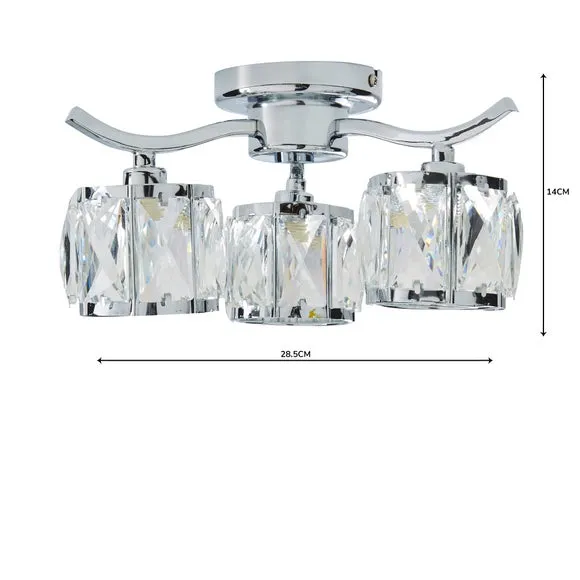 3-Light Semi Flush Ceiling Light - Silver, Glass