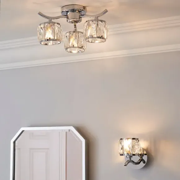 3-Light Semi Flush Ceiling Light - Silver, Glass