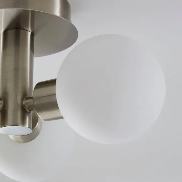 3 Light Semi Flush Ceiling Light - Silver, Glass