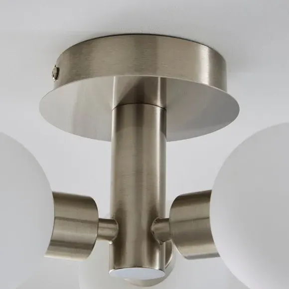3 Light Semi Flush Ceiling Light - Silver, Glass