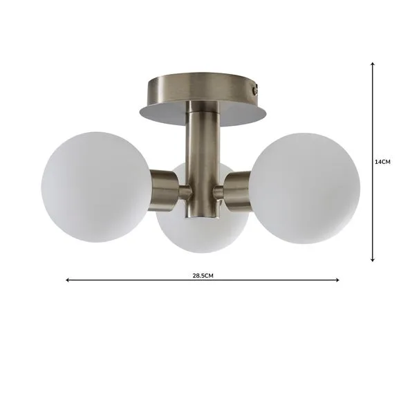3 Light Semi Flush Ceiling Light - Silver, Glass