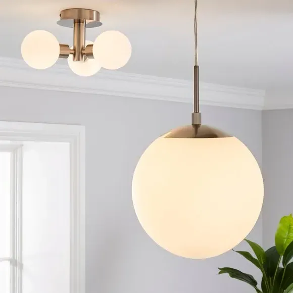 3 Light Semi Flush Ceiling Light - Silver, Glass
