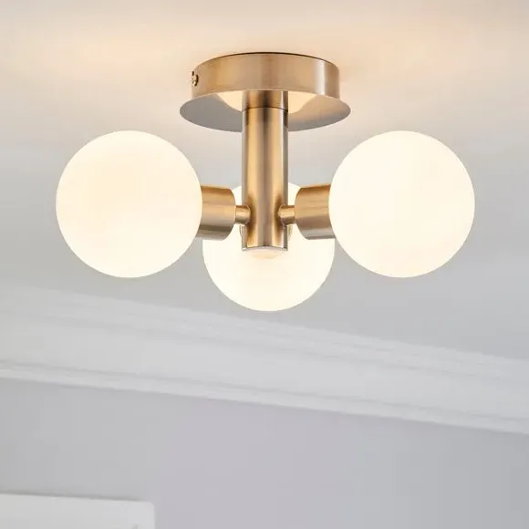 3 Light Semi Flush Ceiling Light - Silver, Glass image