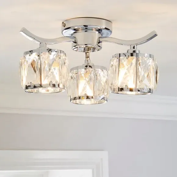 3-Light Semi Flush Ceiling Light - Silver, Glass image