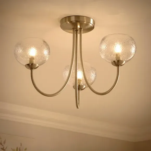 3-Light Semi Flush Ceiling Light - Silver, Metal