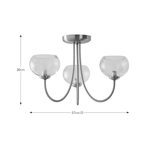 3-Light Semi Flush Ceiling Light - Silver, Metal