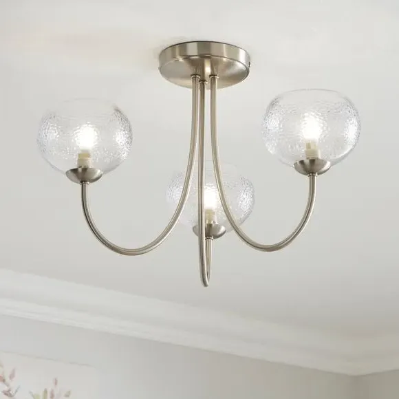 3-Light Semi Flush Ceiling Light - Silver, Metal image