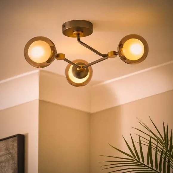 3-Light Semi Flush Ceiling Light - Smoke, Glass