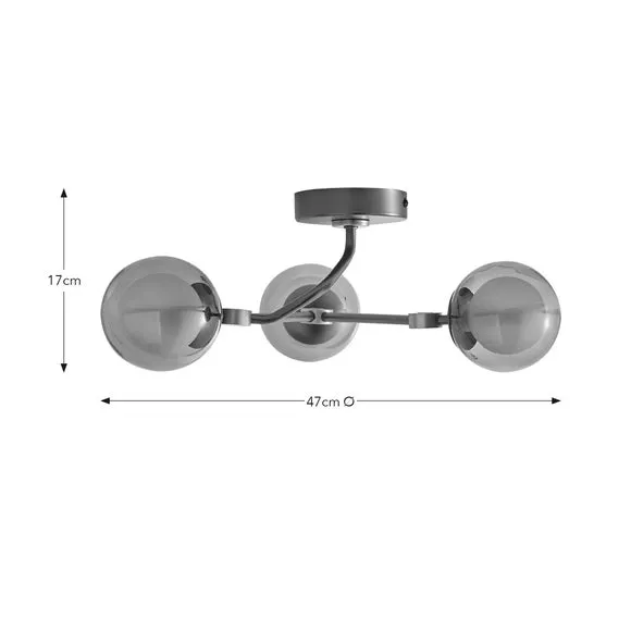 3-Light Semi Flush Ceiling Light - Smoke, Glass