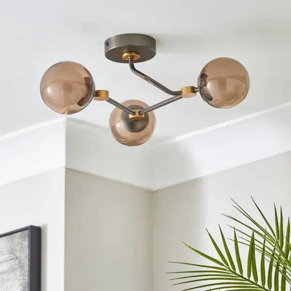 3-Light Semi Flush Ceiling Light - Smoke, Glass image