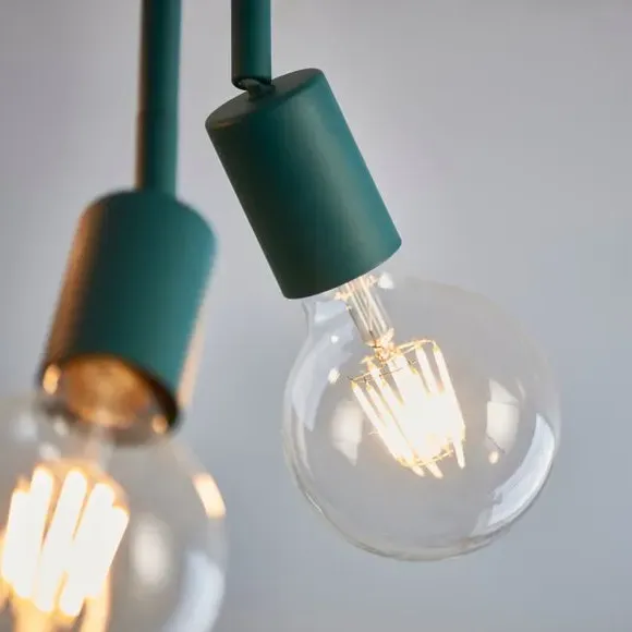 3-Light Semi Flush Ceiling Light - Teal, Matt