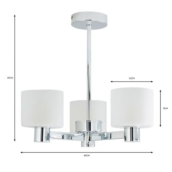 3-Light Semi Flush Ceiling Light - White, Metal