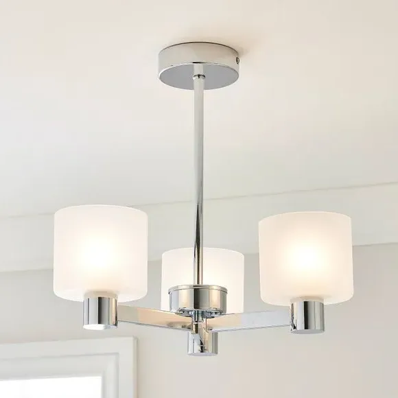 3-Light Semi Flush Ceiling Light - White, Metal