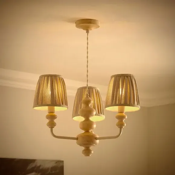 3-Light Semi Flush Chandelier - Natural, Rubberwood