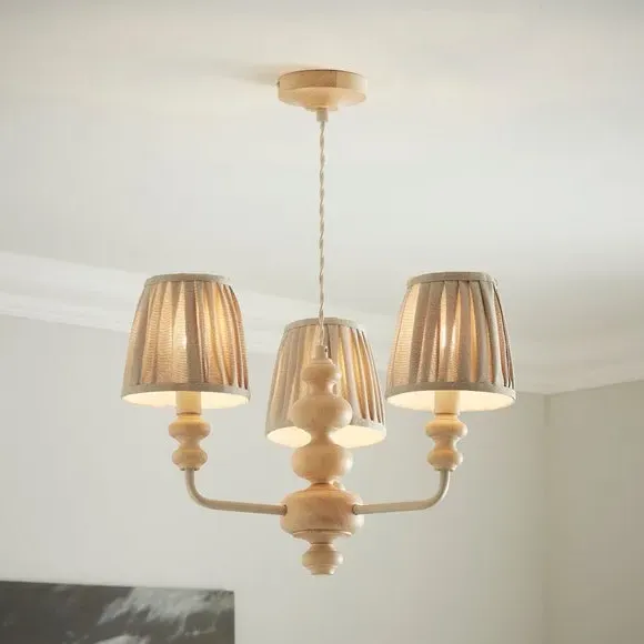 3-Light Semi Flush Chandelier - Natural, Rubberwood image