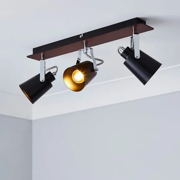 3-Light Semi Flush Spotlight Bar - Black, Metal image