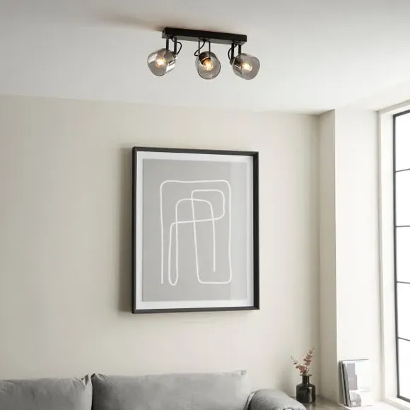 3-Light Semi Flush Spotlight Bar - Nickel, Glass