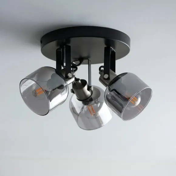 3-Light Semi Flush Spotlight - Black, Glass