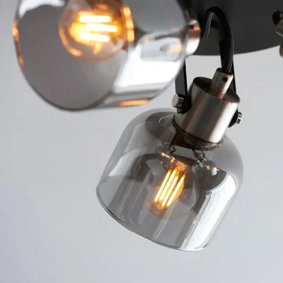 3-Light Semi Flush Spotlight - Black, Glass