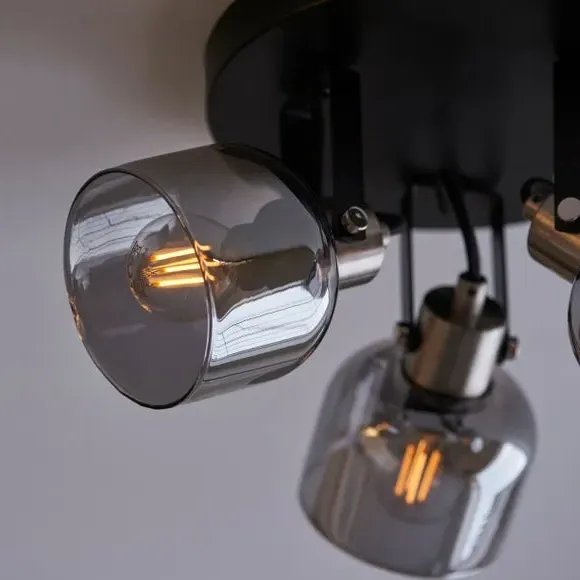 3-Light Semi Flush Spotlight - Black, Glass