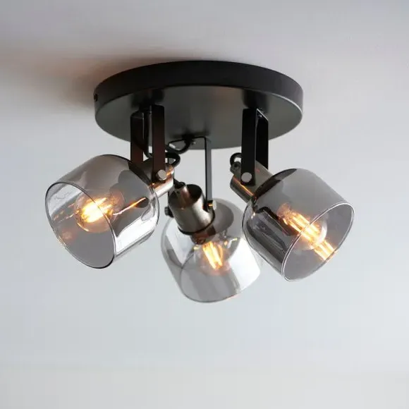 3-Light Semi Flush Spotlight - Black, Glass image