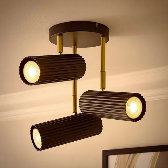 3-Light Semi Flush Spotlight - Black, Metal