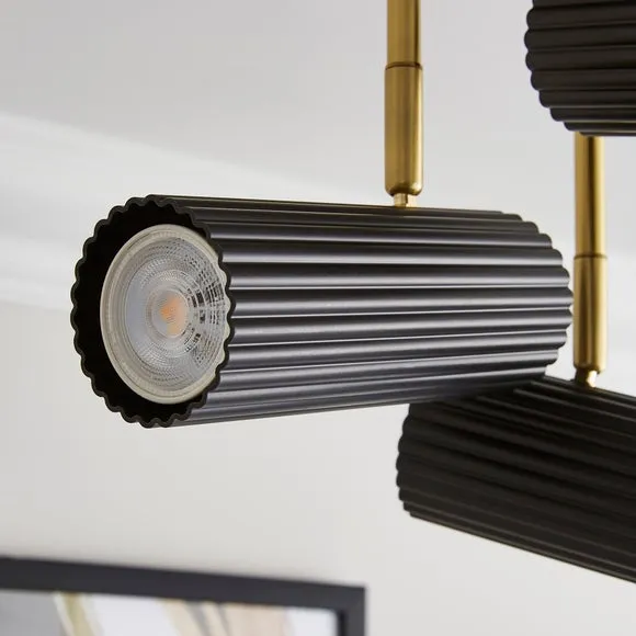 3-Light Semi Flush Spotlight - Black, Metal