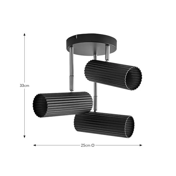3-Light Semi Flush Spotlight - Black, Metal