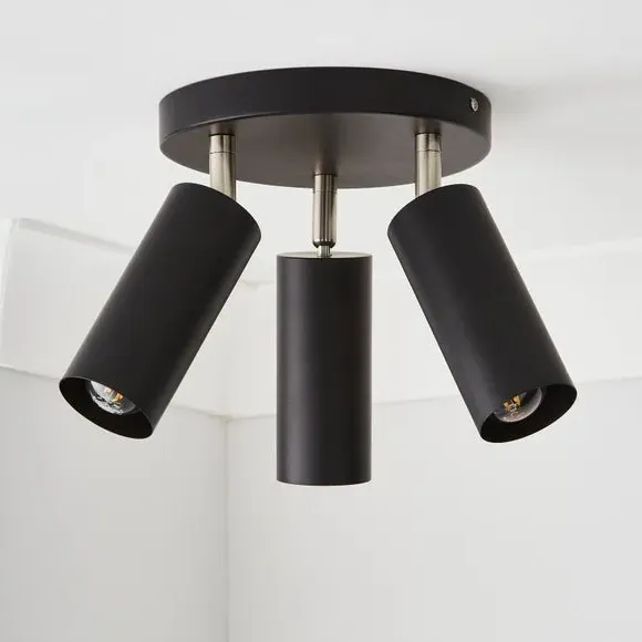 3-Light Semi Flush Spotlight - Black, Metal