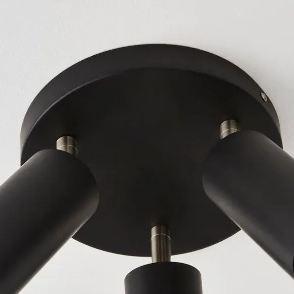 3-Light Semi Flush Spotlight - Black, Metal