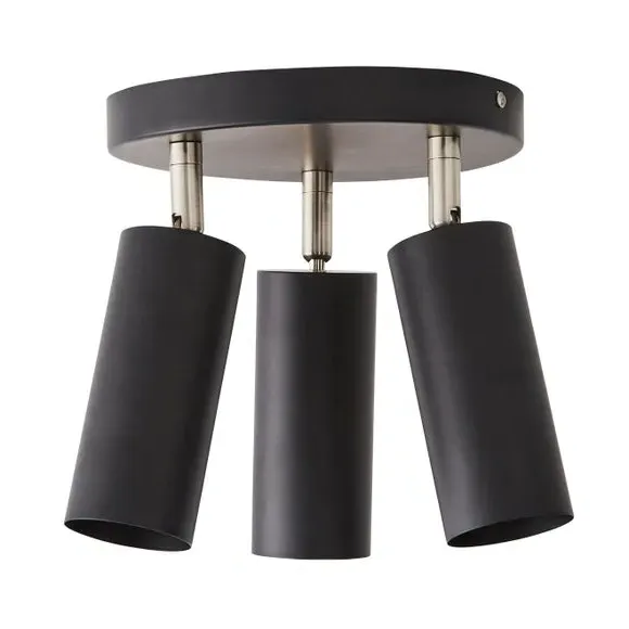 3-Light Semi Flush Spotlight - Black, Metal