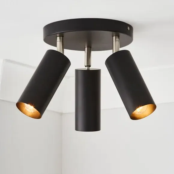 3-Light Semi Flush Spotlight - Black, Metal image