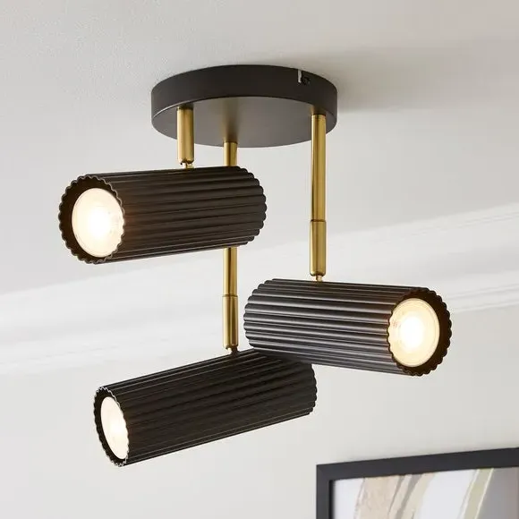 3-Light Semi Flush Spotlight - Black, Metal image