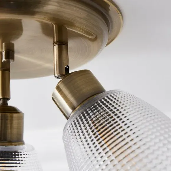 3-Light Semi Flush Spotlight - Brass, Ribbed