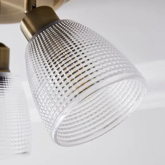 3-Light Semi Flush Spotlight - Brass, Ribbed