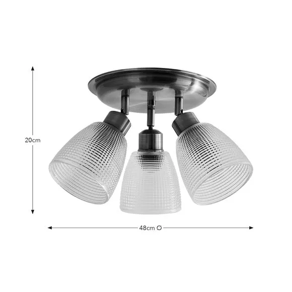 3-Light Semi Flush Spotlight - Brass, Ribbed