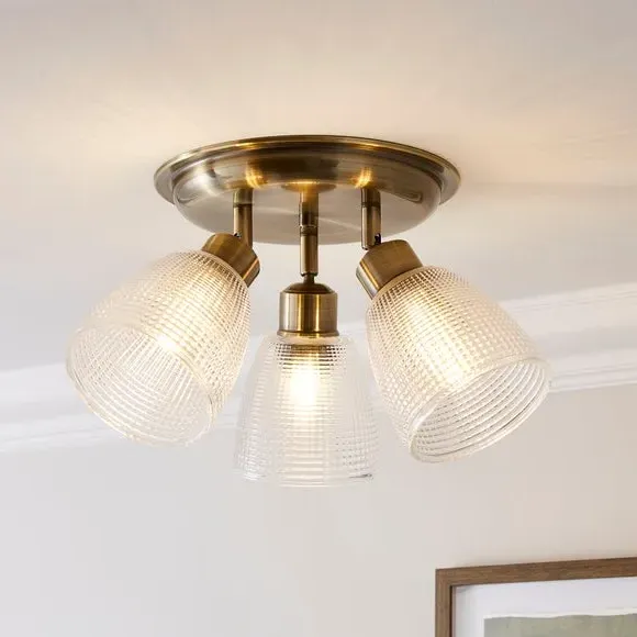 3-Light Semi Flush Spotlight - Brass, Ribbed image