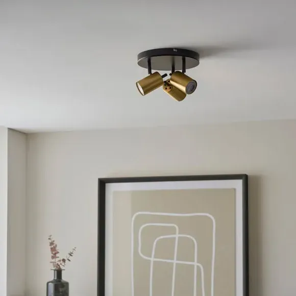 3-Light Semi Flush Spotlight - Gold, Metal
