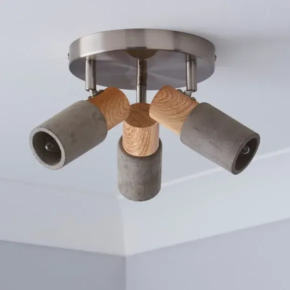3-Light Semi Flush Spotlight - Grey, Concrete