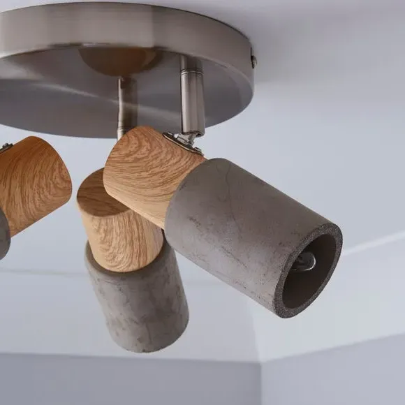 3-Light Semi Flush Spotlight - Grey, Concrete