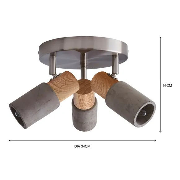 3-Light Semi Flush Spotlight - Grey, Concrete